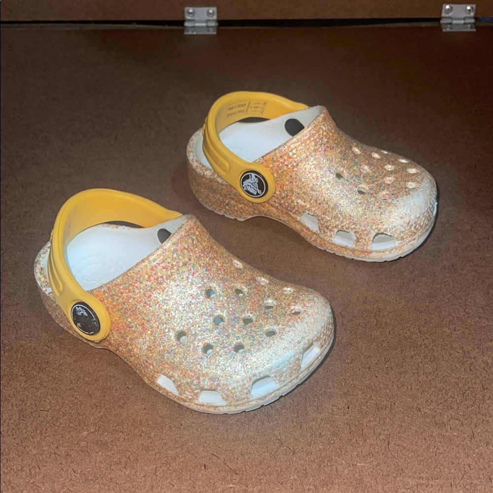CROCS Kids Glitter Clogs with Yellow Strap
